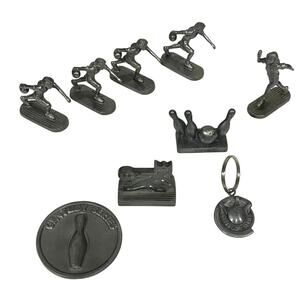 Pewter Bowling Figures Vintage Lot Of 9 Souvenir Awards Bowling Balls Pin